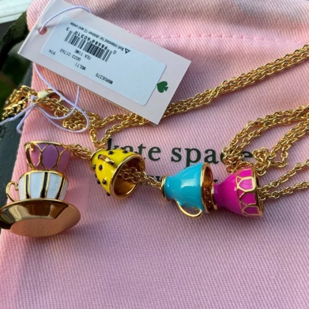 NWT Kate Spade Pink Tea Cups Pendant - Picture 3 of 4